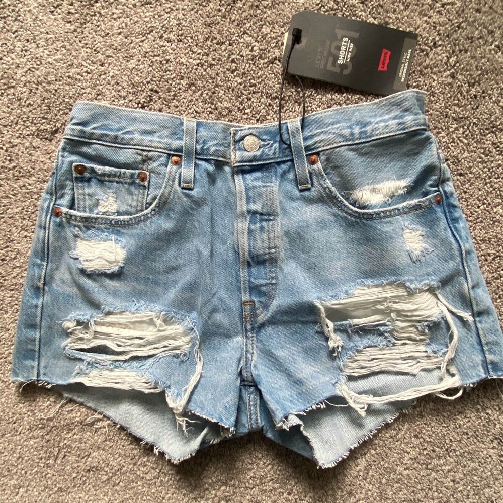 Levi's Blue Distressed Jean Shorts High-Waisted